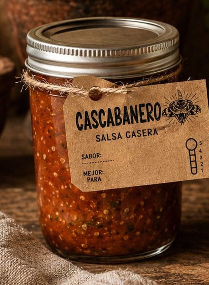 Frasco de Salsa Roja Cascabanero, de tomate con chile de árbol