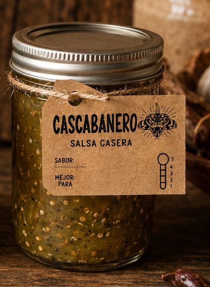 Frasco de Salsa Habanero Cascabanero, en color verde